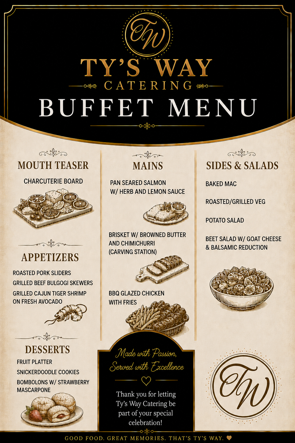 Ty's Way Catering — Signature Buffet Menu